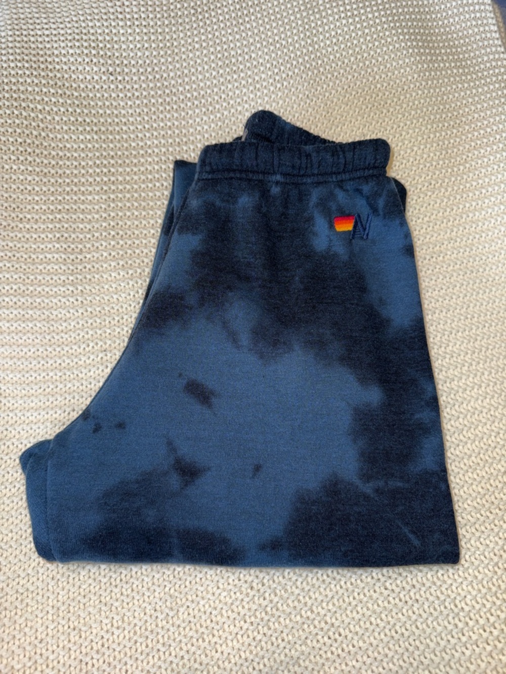 Aviator Nation Black & Navy Blue Tie-Dye Sweatpants Signature Logo  Size Medium